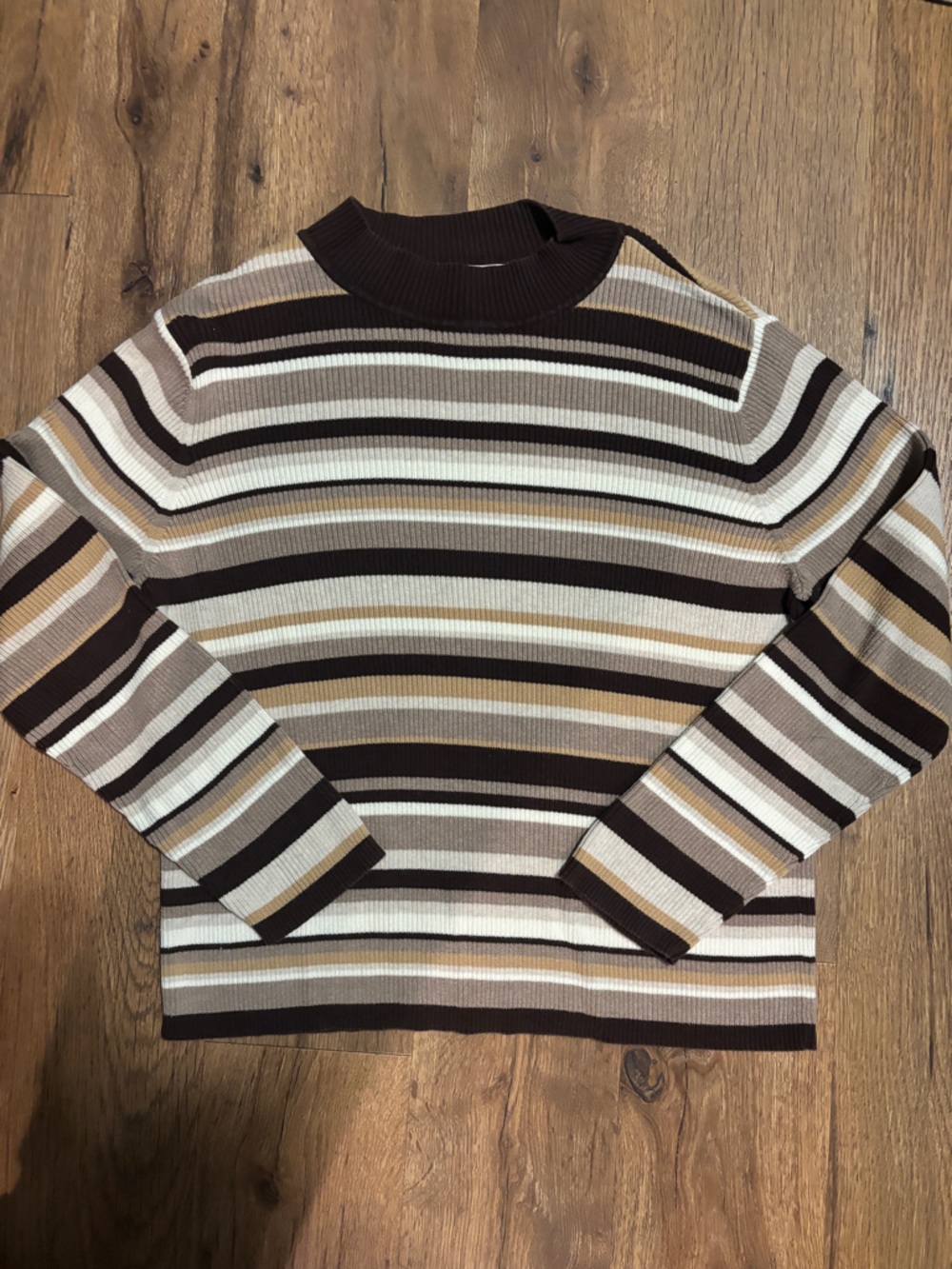 Vintage Striped Ribbed Knit Top in Brown, Cream & Tan